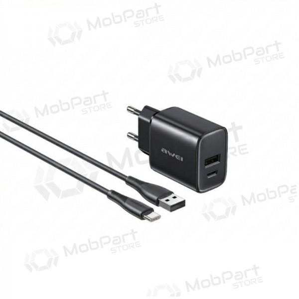 Carregador de telefone Awei PD85T-EU 22.5 W USB-C + USB-A com cabo USB-C 1 m preto
