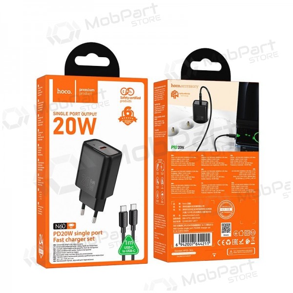 Carregador de telefone Hoco N60 GaN USB-C com cabo USB-C de 1 m preto