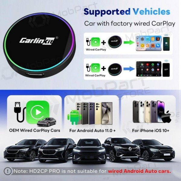 Adaptador CarPlay Carlinkit HD2CP Pro sem fio Android Auto preto