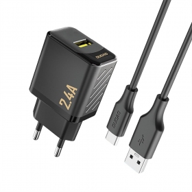Carregador de telefone Dudao A23T 12 W USB-A com cabo USB-C 1 m preto
