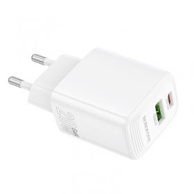 Carregador Borofone BN27 20W USB-C/USB-A branco