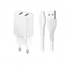 Carregador Awei C15L-EU 2xUSB-A 10W + USB to Lightning cable branco