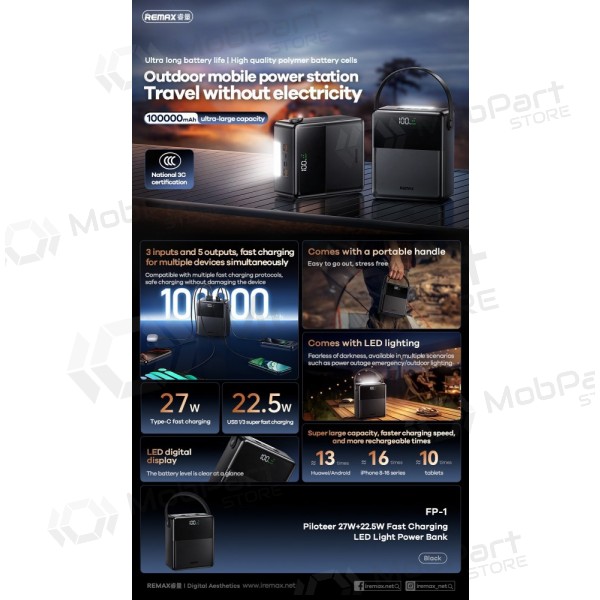 Bateria externa Power Bank Remax FP-1 22.5W 100000mAh preto