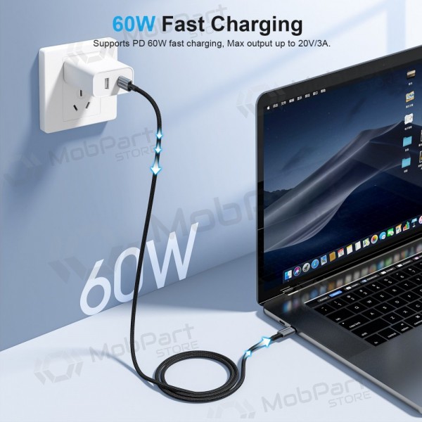 USB cabo Choetech XCC-1015 USB-C to USB-C PD60W 2.0m preto