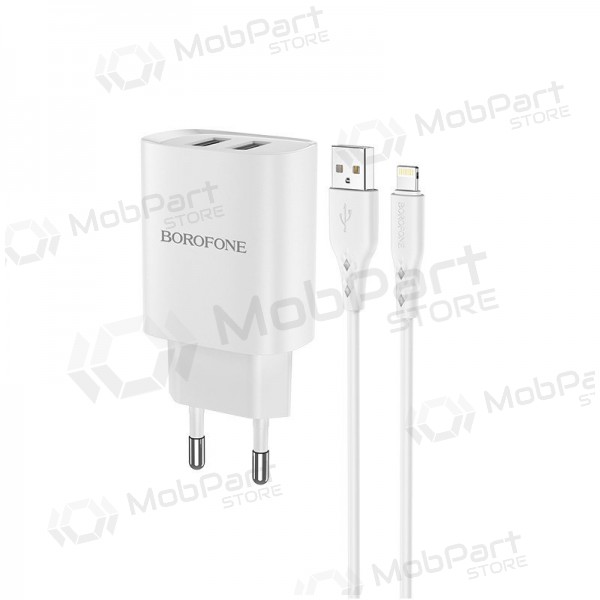 Carregador Borofone BN2 2xUSB 2.1A + Lightning (branco)