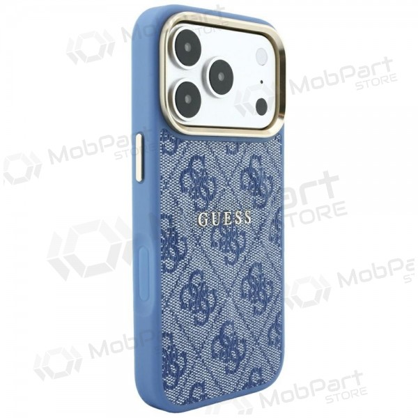 Capa para Apple iPhone 18 Pro Max - Guess PU Leather 4G Gold Frame Embossed MagSafe (azul)
