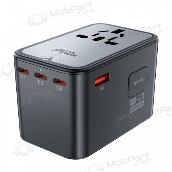 Universal kelioninis carregador Acefast Z1 75W GaN 2xUSB-A/3xUSB-C preto