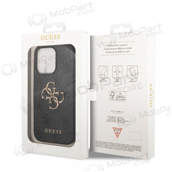 Capa para Apple iPhone 14 Pro -Guess PU 4G Metal Logo- (cinzento)