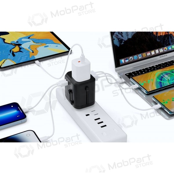 Universal kelioninis carregador Choetech PD5008 30W USB-C/3xUSB-A preto