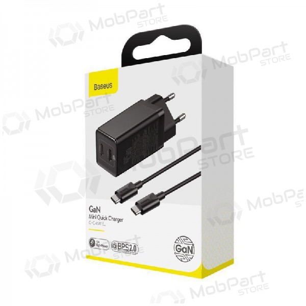 Carregador Baseus GaN 45w (20V/3A) + Type-C cabo (MacBook) (preto)