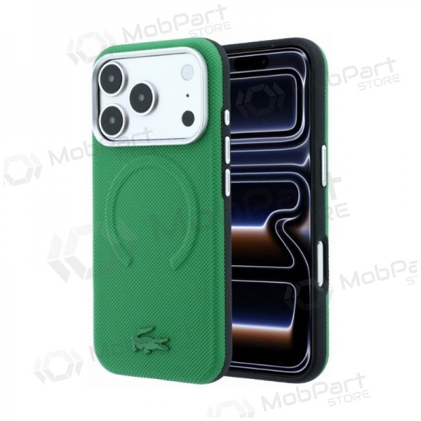 Capa para Apple iPhone 18 Pro - Lacoste PVC Petit Pique Semi Wrap Embossed MagSafe (verde)