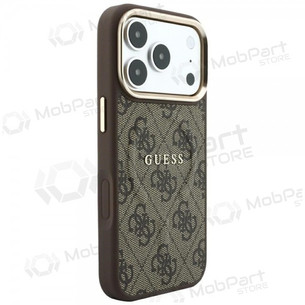 Capa para Apple iPhone 18 Pro Max - Guess PU Leather 4G Gold Frame Embossed MagSafe (castanho)