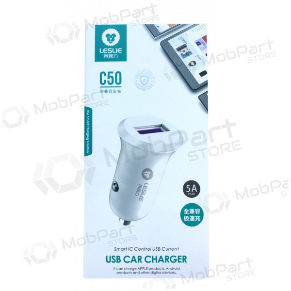 Carregador automobilinis Leslie C50 USB 5A (branco)