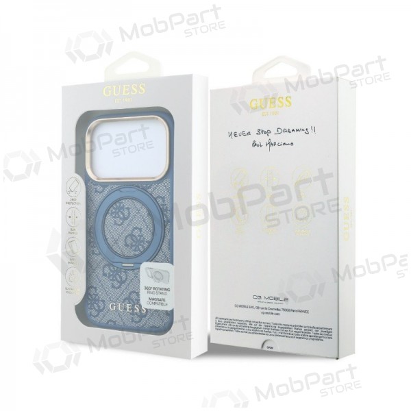 Capa para Apple iPhone 18 Pro - Guess PU 4G Ring Stand MagSafe (azul)