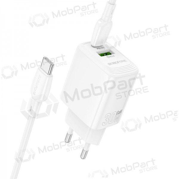 Carregador de telefone Borofone BN29 30 W USB-C + USB-A com cabo USB-C de 1 m branco