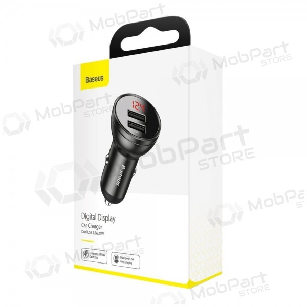 Carregador de telefone para carro Baseus Digital Display CCBX-0G 24 W 2x USB-A preto