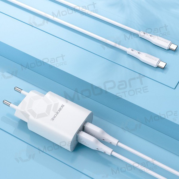 Carregador Borofone BN2 2xUSB 2.1A + USB Type-C (branco)