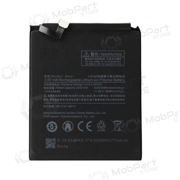 Xiaomi Redmi Mi A1, Mi 5X, Note 5A bateria, akumuliatorius (BN31) Xiaomi Redmi Mi A1, Mi 5X, Note 5A bateria, akumuliatorius (BN31)