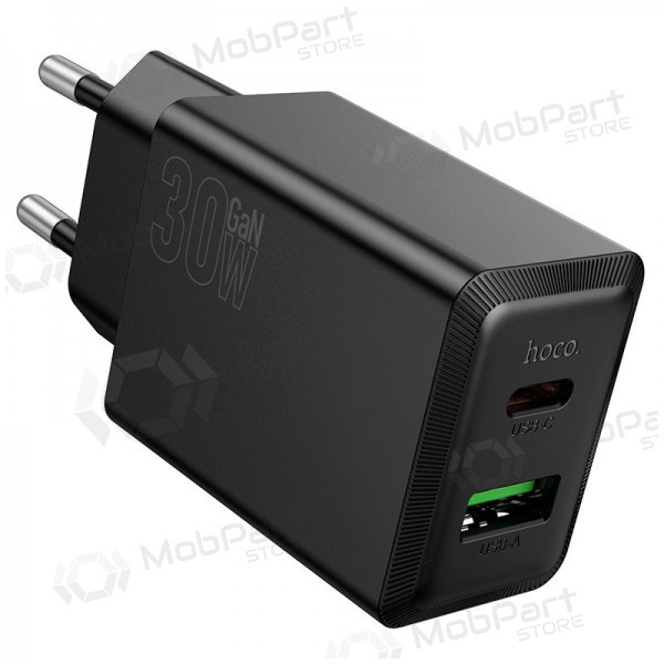 Carregador de telefone Hoco N71 30 W GaN USB-C + USB-A preto