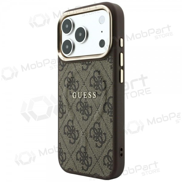 Capa para Apple iPhone 18 Pro Max - Guess PU Leather 4G Gold Frame Embossed MagSafe (castanho)
