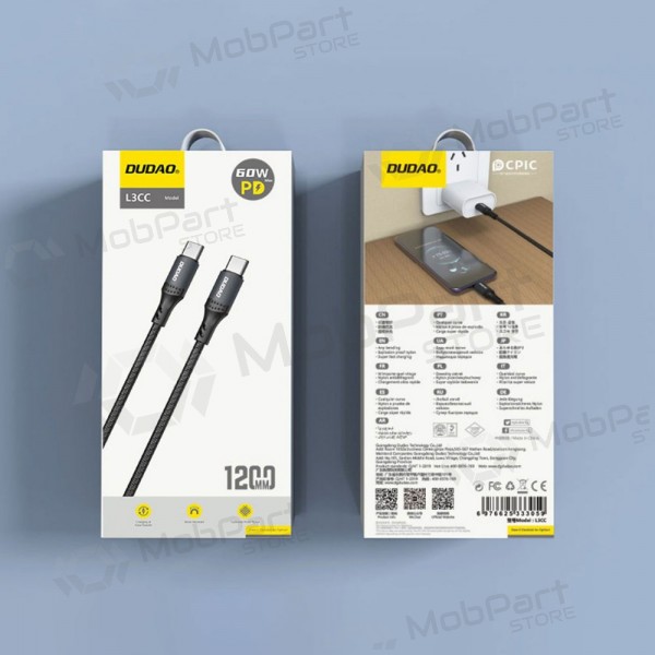 Cabo USB-C Dudao L3CC USB-C para USB-C 1.2 m 60 W preto