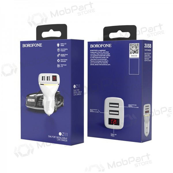 Carregador automobilinis Borofone BZ11 x 2 USB (2.1A) (preto)