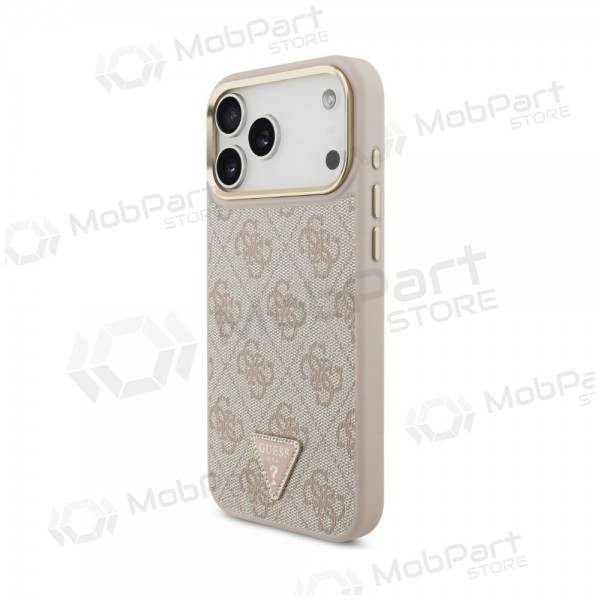 Capa Apple iPhone 18 Pro Max - Guess PU Leather 4G Strass Triangle Logo Gold Frame MagSafe (rosa)