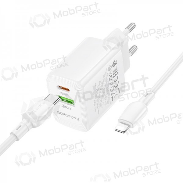 Carregador de telefone Borofone BN27 20 W USB-C + USB-A com cabo Lightning de 1 m branco