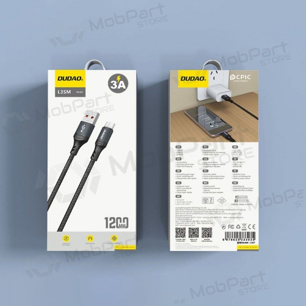 Cabo Micro USB Dudao L3SM USB-A para Micro USB 1.2 m 3 A preto