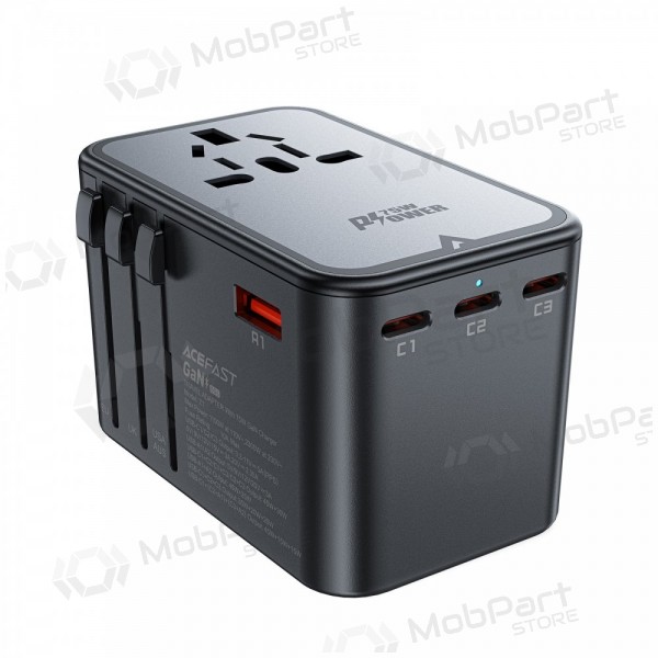 Universal kelioninis carregador Acefast Z1 75W GaN 2xUSB-A/3xUSB-C preto