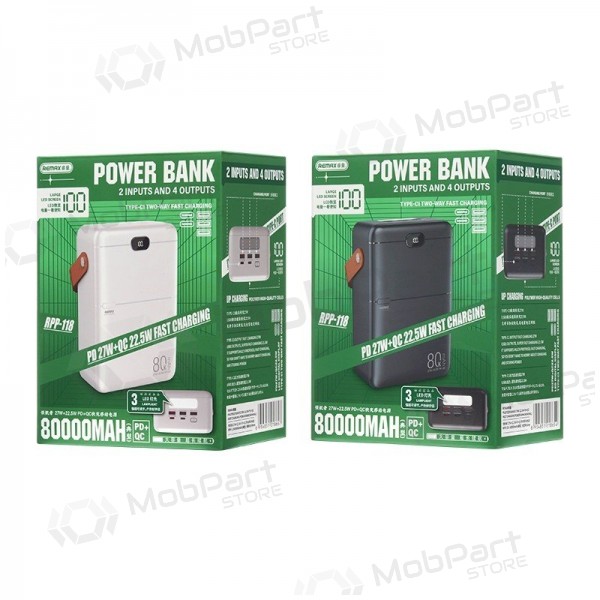 Bateria externa Power Bank Remax RPP-118 22.5W 80000mAh preto
