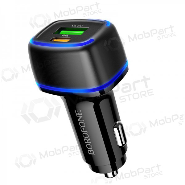 Carregador automobilinis Borofone BZ14A PD20W+QC3.0 x 2 USB (Type-C to Lightning) (preto)