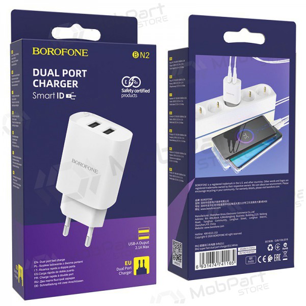 Carregador Borofone BN2 2xUSB 2.1A (branco)