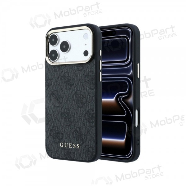 Capa para Apple iPhone 18 Pro Max - Guess PU Leather 4G Gold Frame MagSafe (preta)