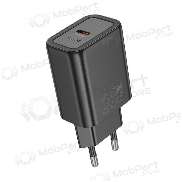 Carregador de telefone Hoco N63 30 W GaN USB-C + USB-A preto