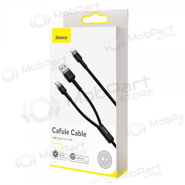 USB cabo Baseus Cafule 2in1 Type-C Lightning 20w 1.2m (cinza-preto) CATKLF-BG1