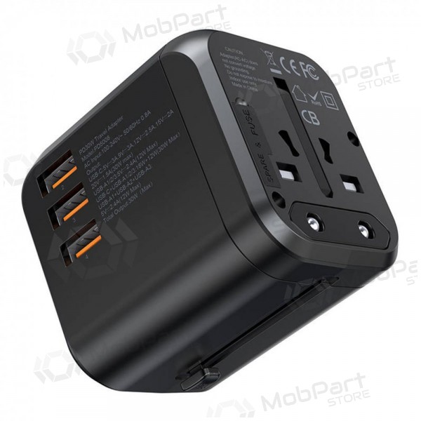 Universal kelioninis carregador Choetech PD5008 30W USB-C/3xUSB-A preto