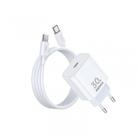Carregador de telefone Remax RP-U71 30 W GaN USB-C com cabo USB-C 1 m branco