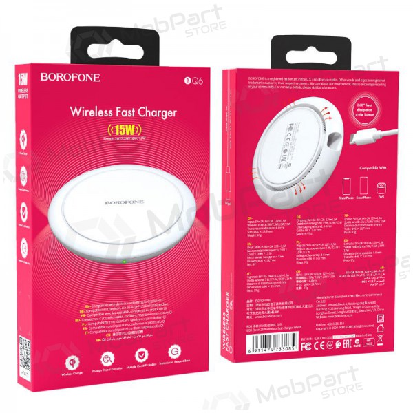 Carregador sem fio Borofone BQ6 QC3.0 (15W) (branco)
