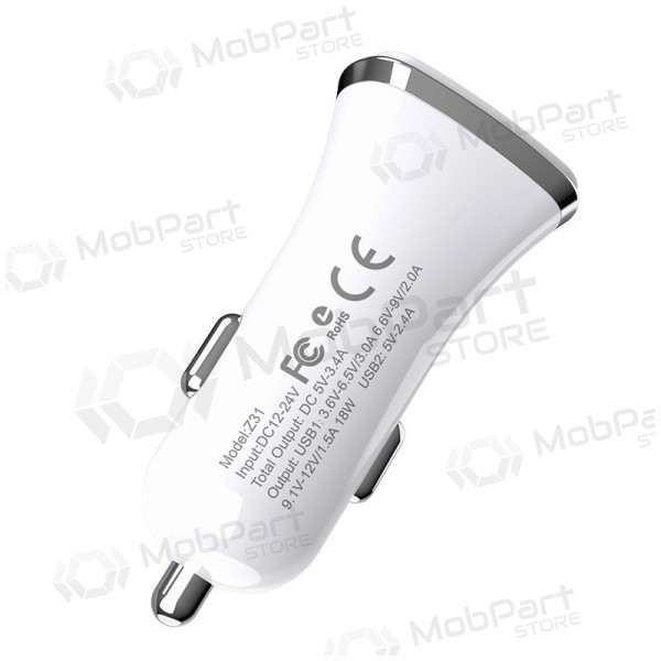 Carregador automobilinis Hoco Z31 Quick Charge 3.0 (3.4A) x 2 USB (branco)