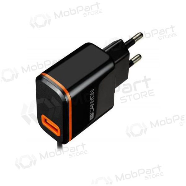 Carregador CANYON CNE-CHA042 + Type-C cabo (1xUSB 5V 2.1A) (preto)