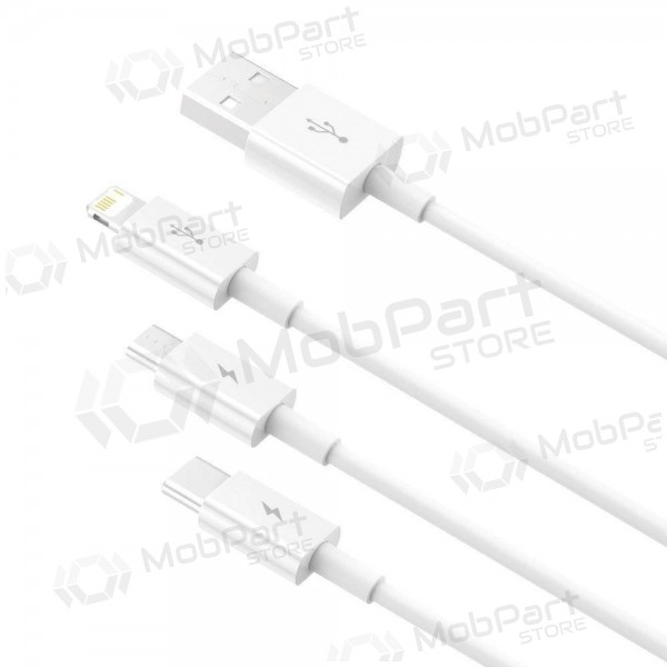 Cabo Baseus Superior USB - microUSB+Lightning+Type-C 3.5A 1.5m (branco) CAMLTYS-02