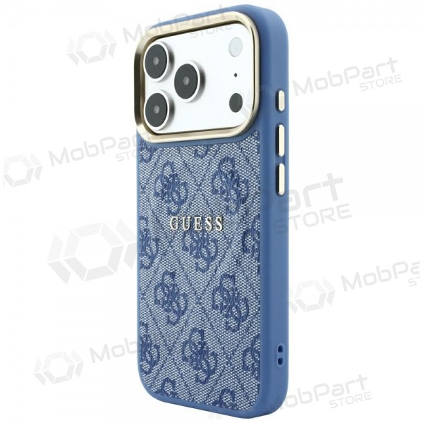 Capa para Apple iPhone 18 Pro - Guess PU Leather 4G Gold Frame Embossed MagSafe (azul)