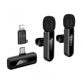 Belaidžių mikrofonų rinkinys Hoco L20A USB-C/Lightning preto