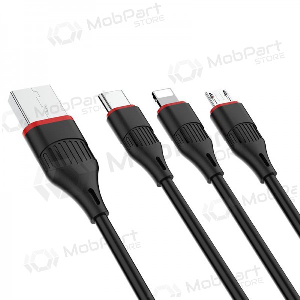 USB cabo Borofone BX17 3in1 microUSB-Lightning-Type-C 1.0m (preto)