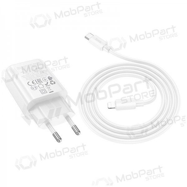 Carregador de telefone Hoco N63 30 W GaN USB-C + USB-A com cabo Lightning 1 m branco