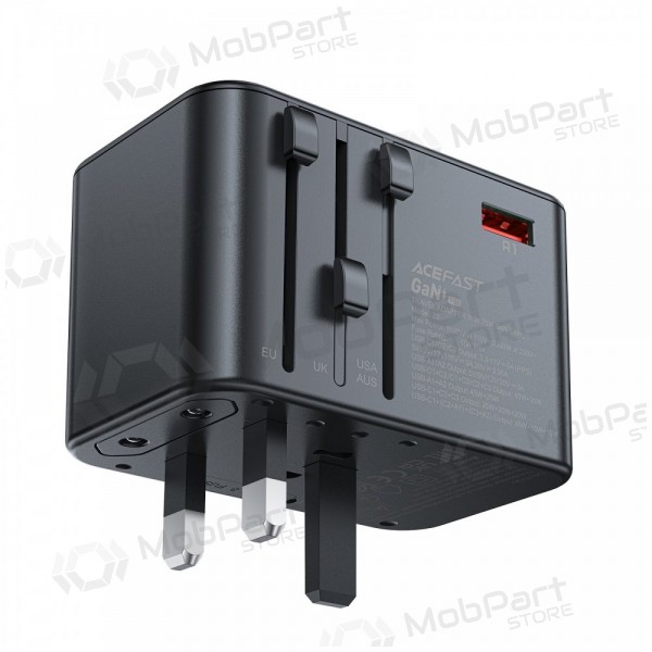 Universal kelioninis carregador Acefast Z1 75W GaN 2xUSB-A/3xUSB-C preto