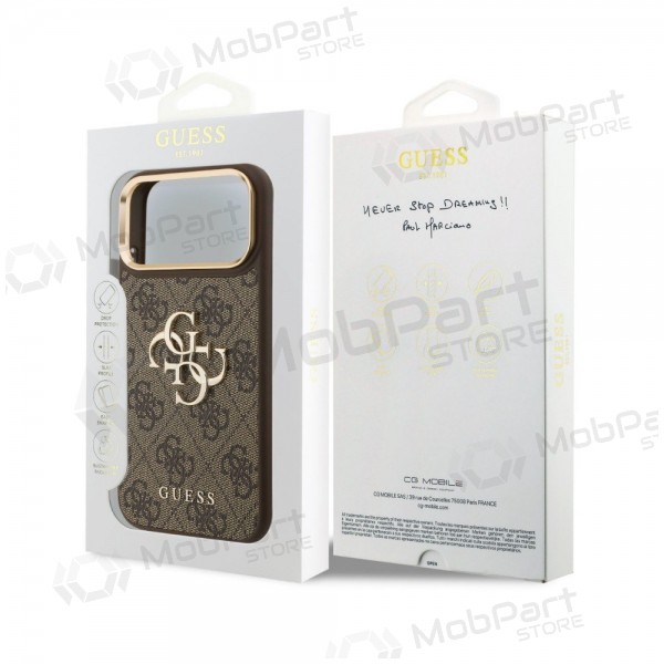 Capa para Apple iPhone 18 Pro Max - Guess PU Leather 4G Metal Logo Gold Frame (castanho)