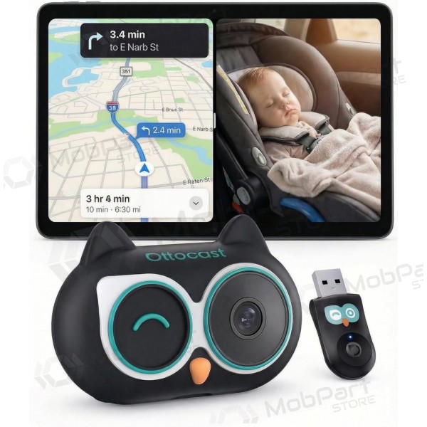 Adaptador CarPlay sem fio Ottocast Cabin Care CA520-T com função de babá móvel preto