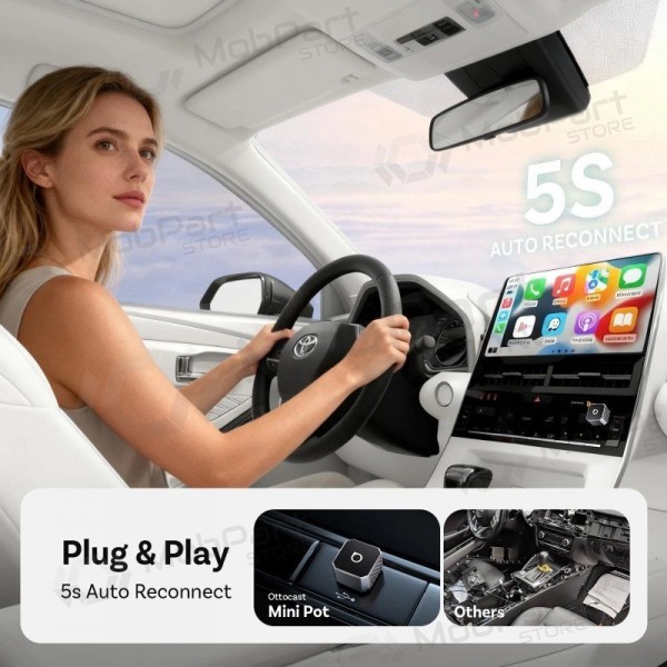 Adaptador sem fio CarPlay/Android Auto Ottocast Mini Cube prateado CP88-T3